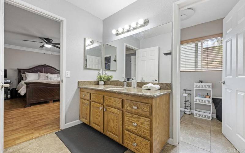 upstair bathroom double sinks.