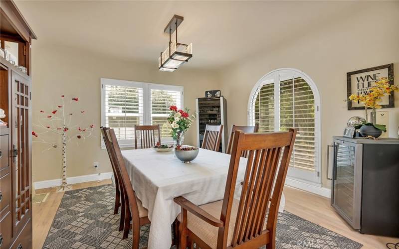 formal dining area with plantation shutters