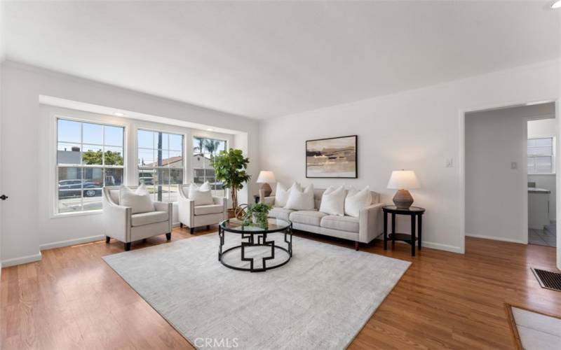 Spacious family room with gas burning fireplace