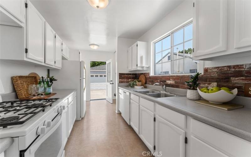 Freshly painted galley kitchen