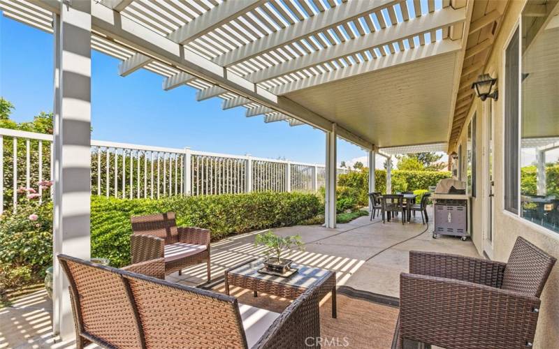 Back yard covered patio and garden