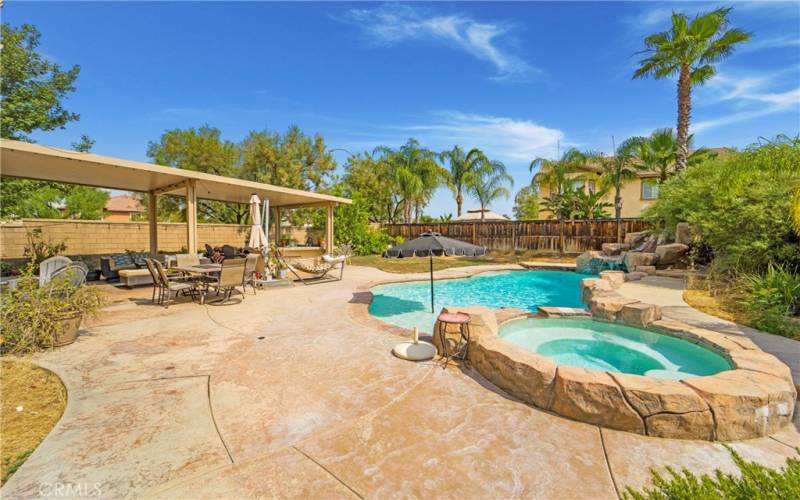 Pool, hot tub and waterfalls