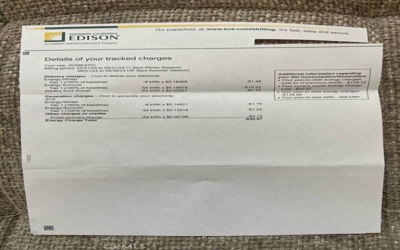 Edison bills showing credit and summary