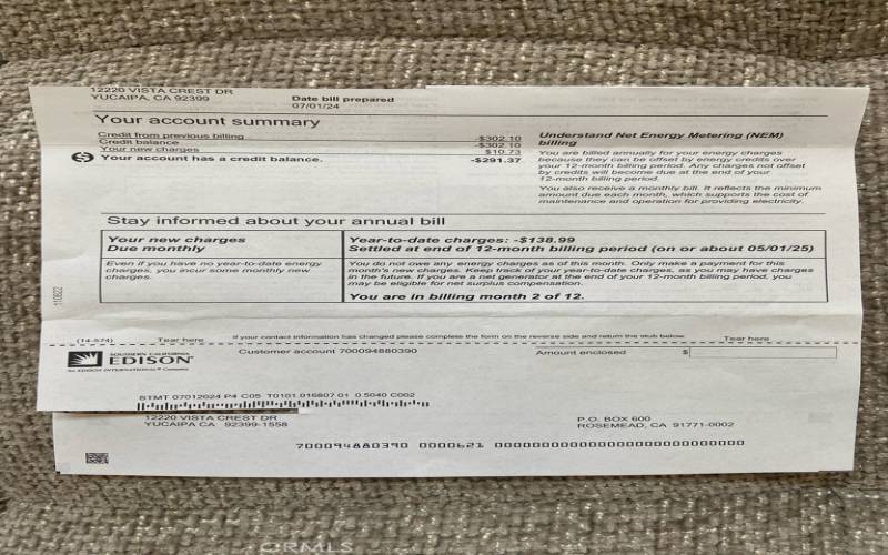 Edison bills showing credit and summary