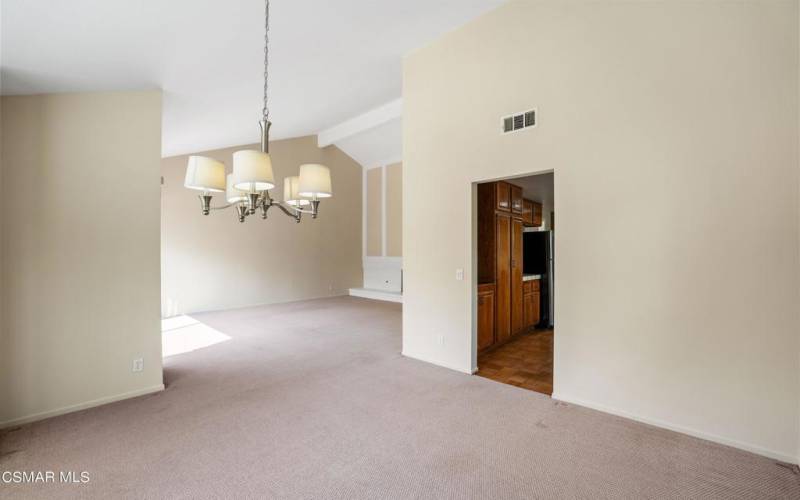 Dining Room to Living Room and Kitchen