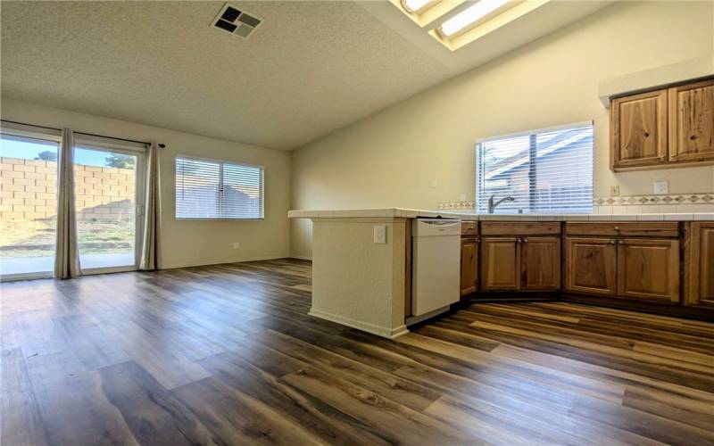 Open concept kitchen/family room space.