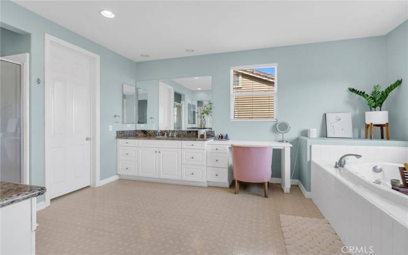 primary bathroom with vanity area