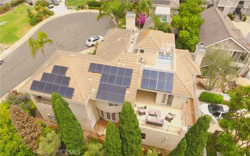 Drone view of roof and balconies.