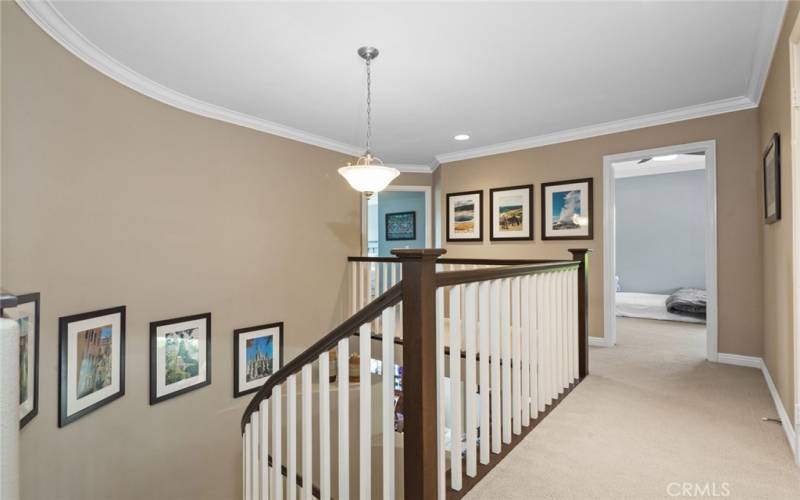 Upstairs Landing with Elegant Spiral Staircase