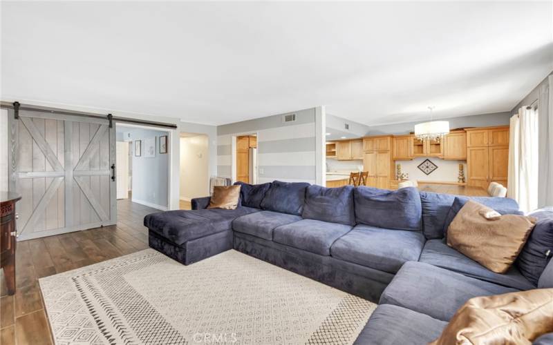 Living Room with Farm Style Sliding Door