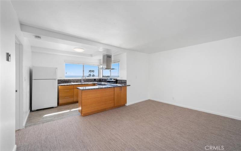 Spacious living room open to the kitchen.