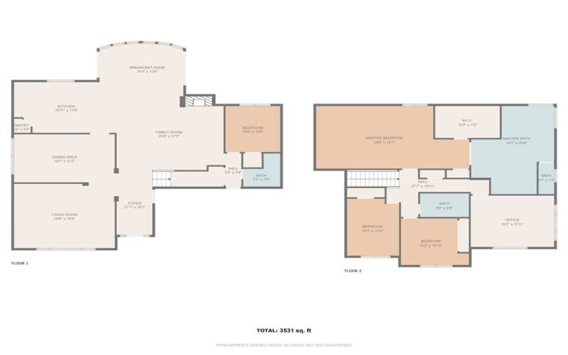 Square Footage is 3531sqft (taped by appraiser). This is the floorplan. Room sizes are approximate.