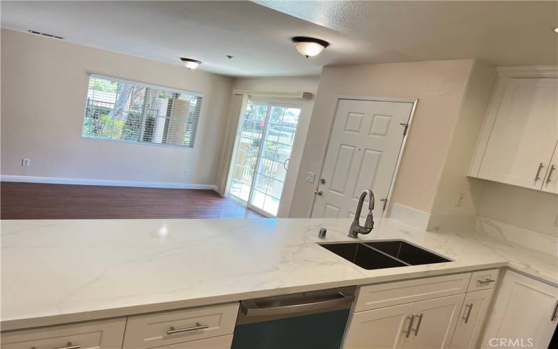 View of kitchen from living room