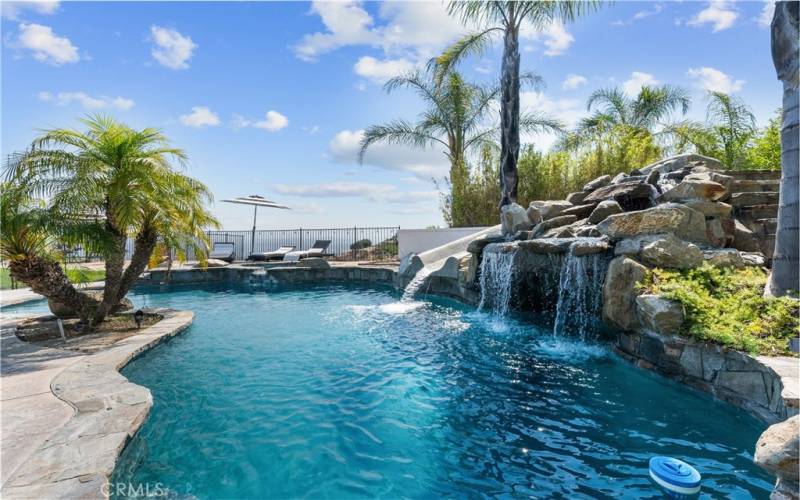 Pool with Waterfall and Slide