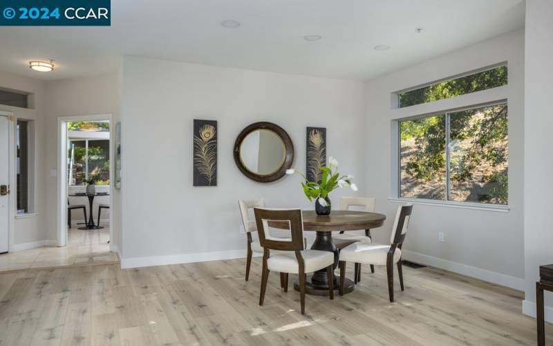 Dining room has views of the woods