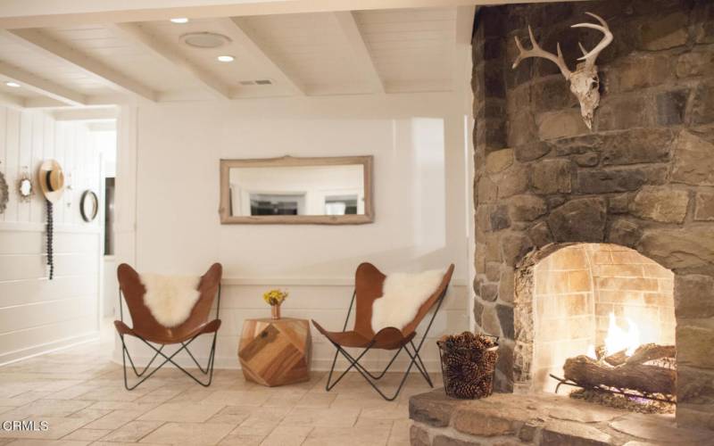 Cozy stone fireplace