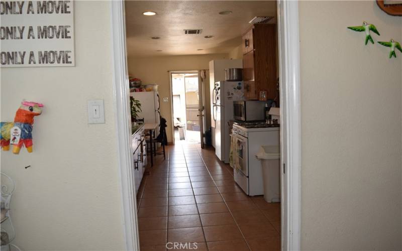 View from dining room to kitchen