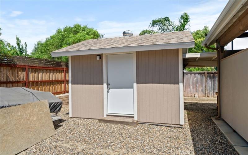 Custom shed with lots of shelving