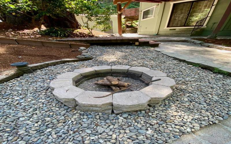 wood burning firepit in courtyard