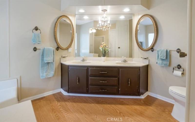 Primary bathroom, double sink vanity