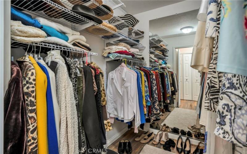 The bedroom and bathroom are separated just enough by a bank of closets: this walk-in, and a regular closet.