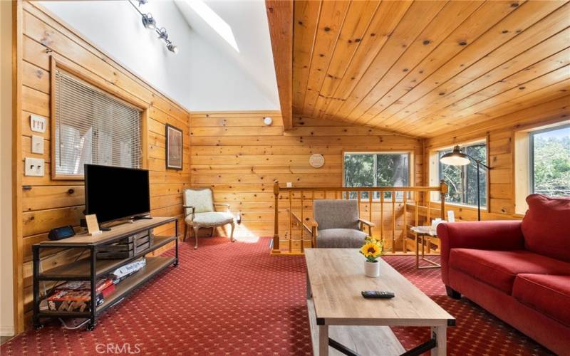 Cozy living room area with new skylights.