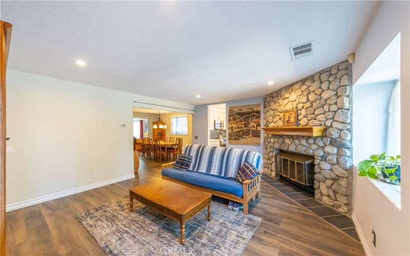 Family room with fireplace.