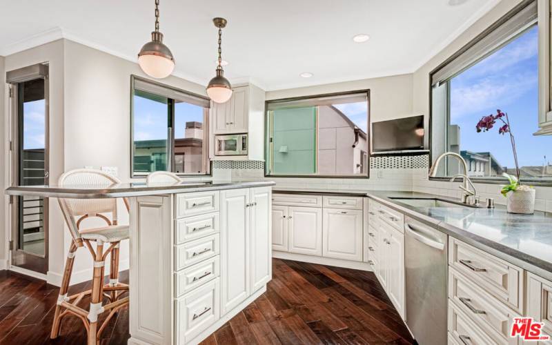 Kitchen with ocean views