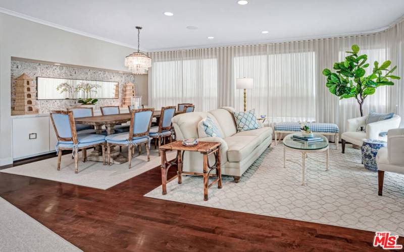 Living room with dining area to left