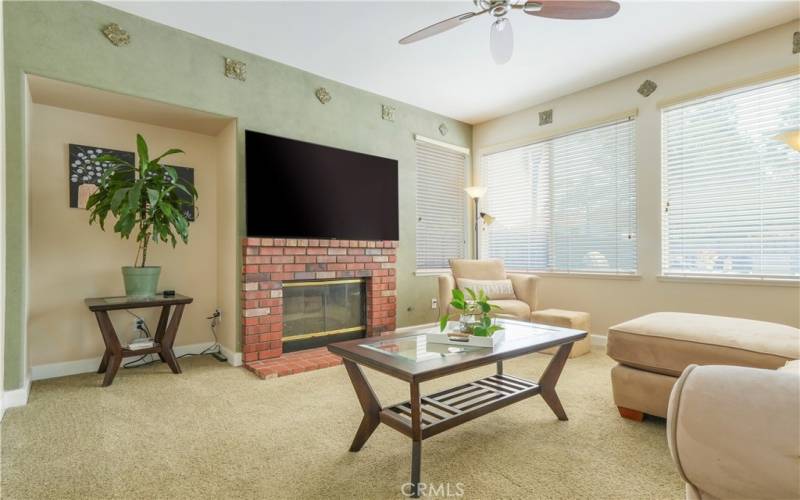 Cozy fireplace in the family room