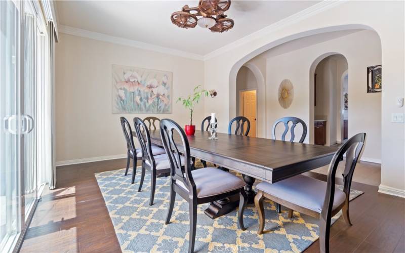 Dining area with sliding doors to the front courtyard