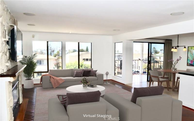 Hardwood floors and a great fireplace.