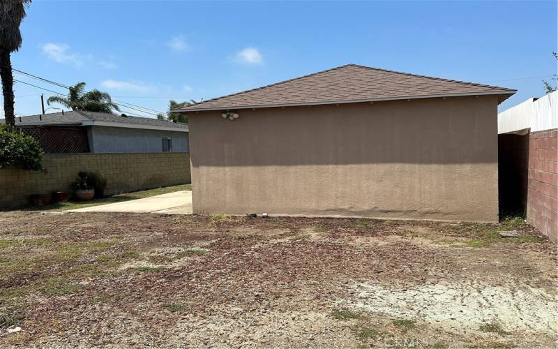 Rear view of the detached garage