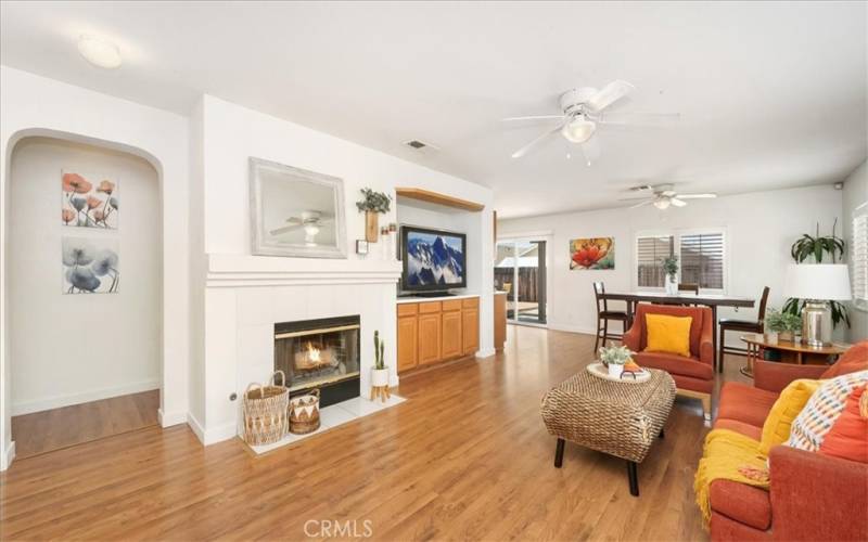 Open and inviting family room with built-in entertainment center.