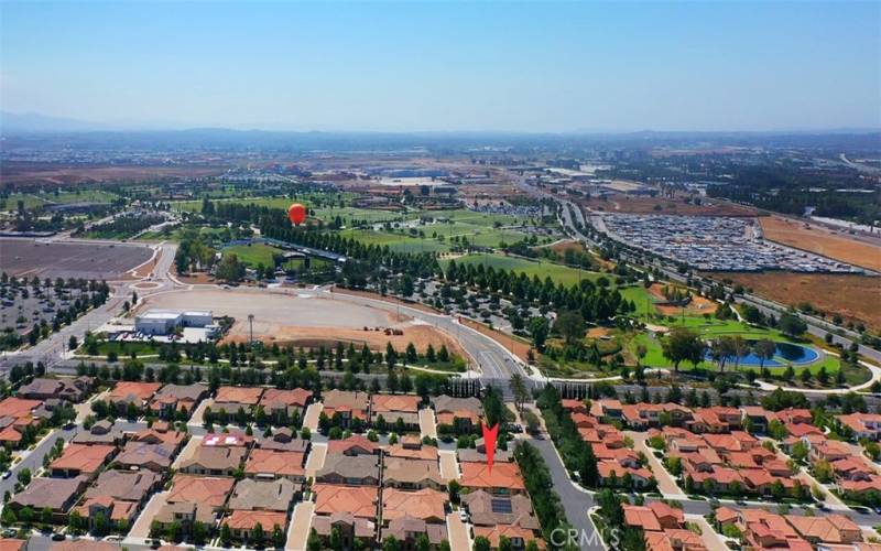 Aerial view w/ Irvine Great Park in the background (hot air balloon for reference).