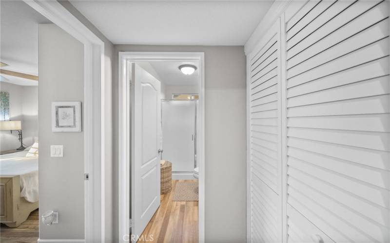 Hallway to Downstairs bedroom and bathroom