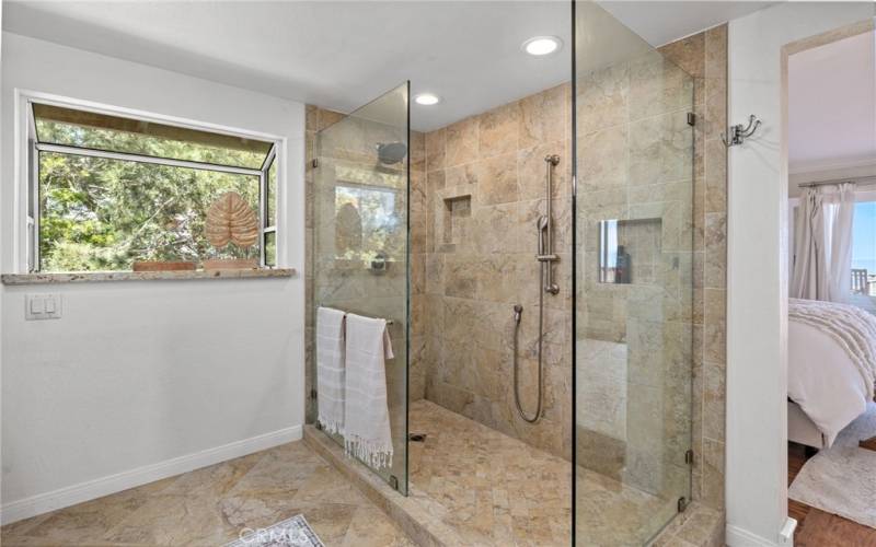 The master suite's spa-like bath with an oversized shower.