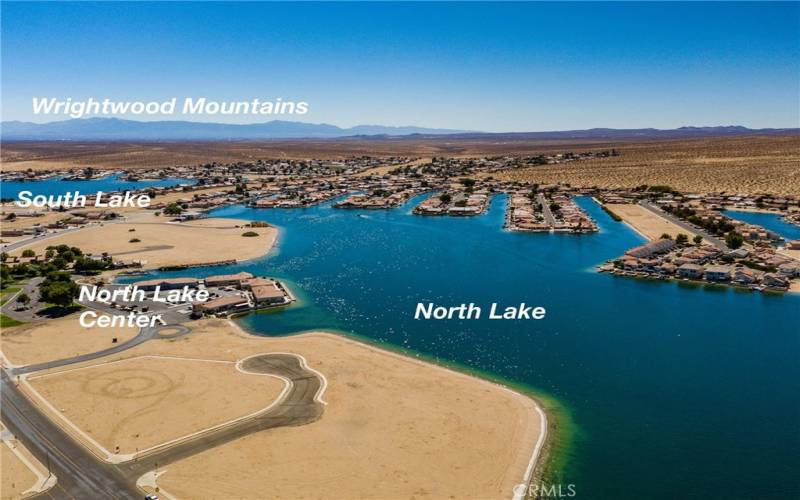 Views of North Lake, some South Lake, North Lake Shopping Center, Wright Wood Mountains in the back ground