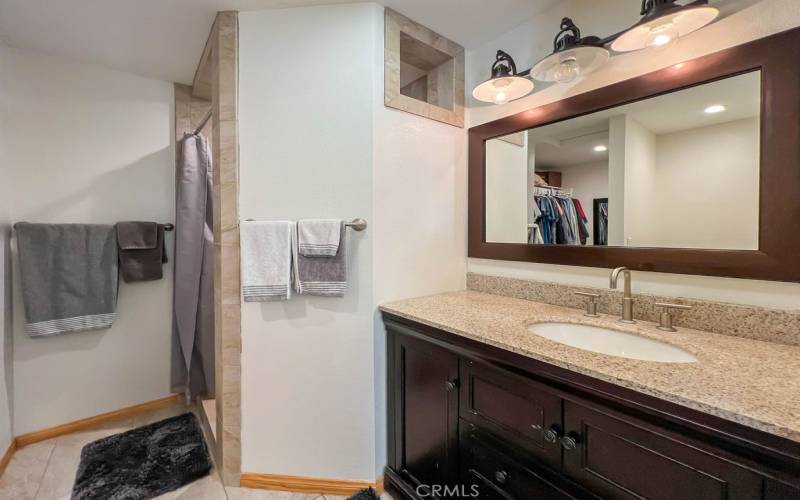 A large vanity provides plenty of storage.