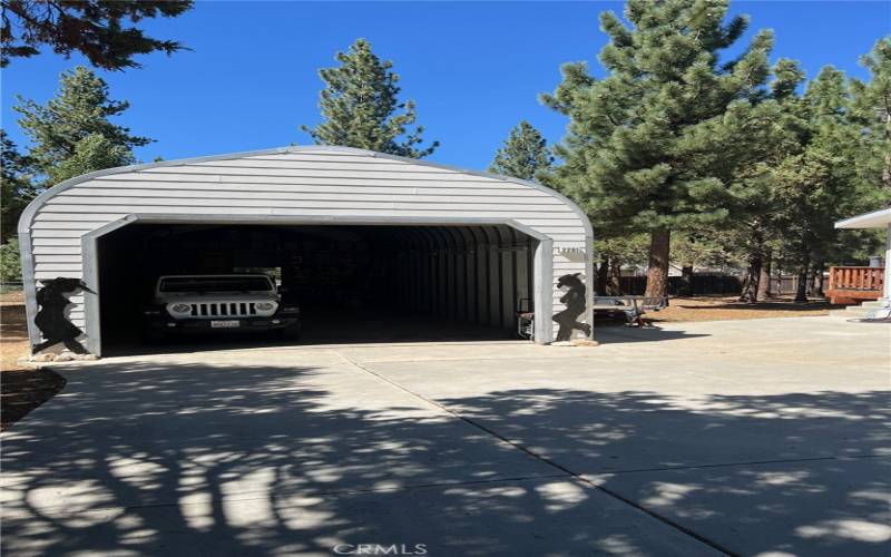 Front of steel building, garage