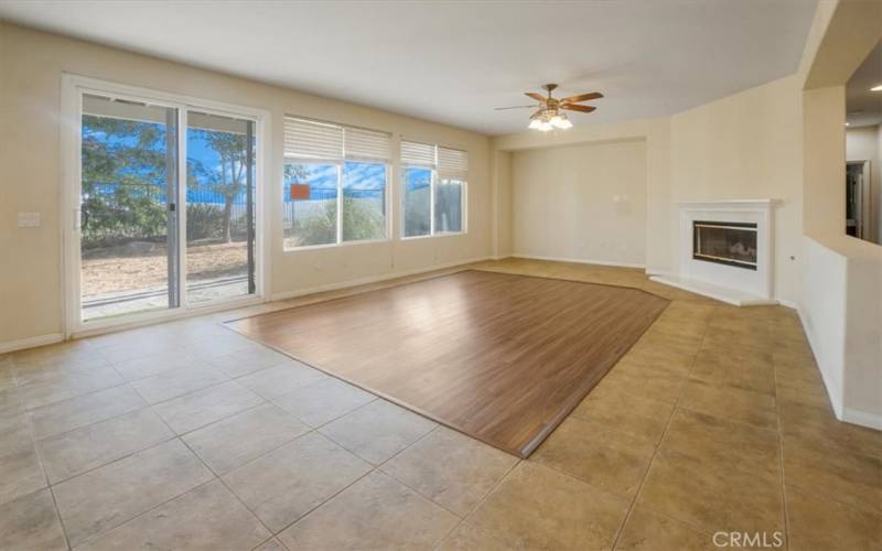 family room fireplace dining room