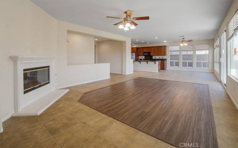 family room fireplace dining room