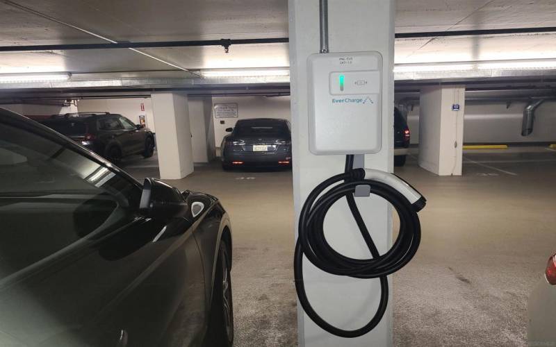 Two non tandem parking spots.  New EV charging station!