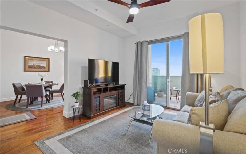 Living room with balcony and stunning views!