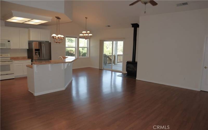 Large open living room to the dining and kitchen