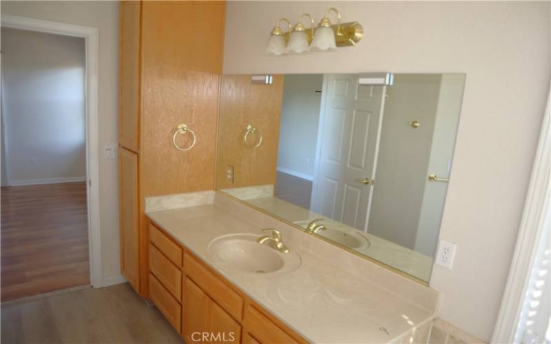 Primary bathroom with ample cabinets