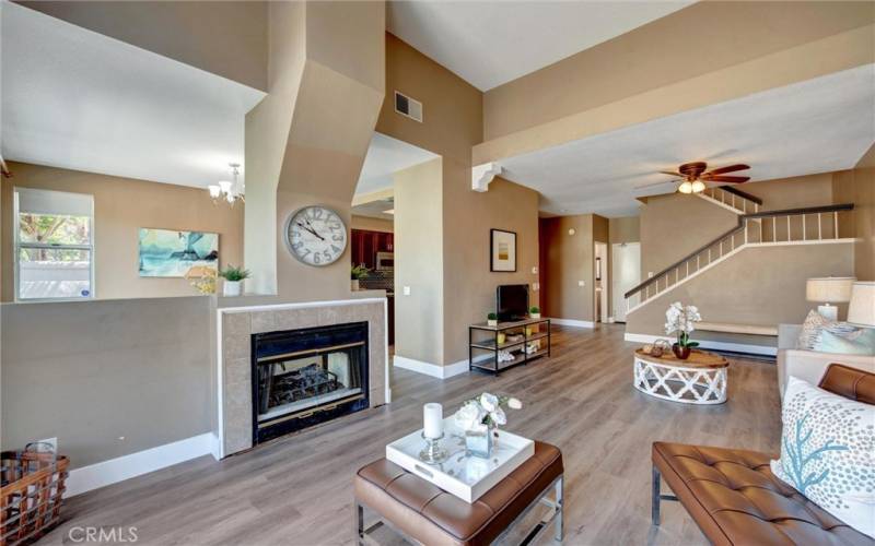 Full View across Living Room.  One side of Fireplace