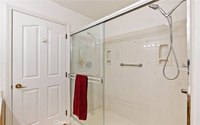 Spacious walk in shower in primary bath