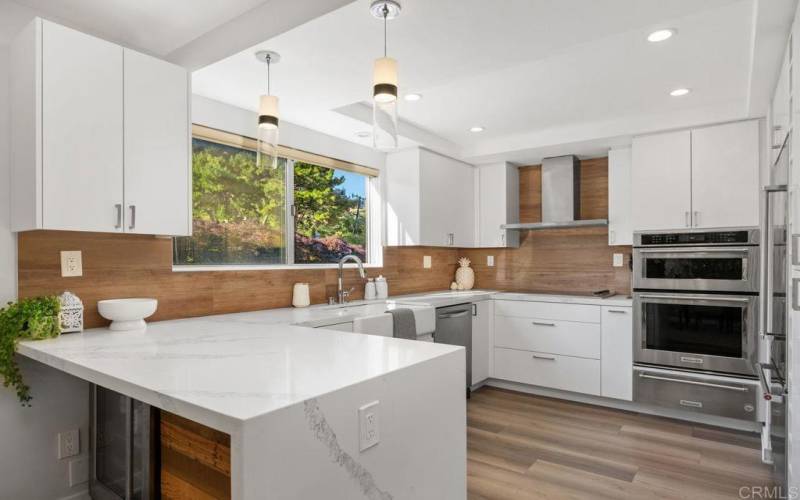 Quartz counter w/wine fridge