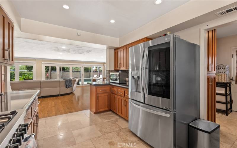 Gorgeous kitchen opens to living room